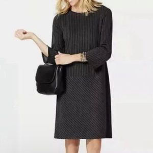 J. Jill Ponte Gray White Pinstriped Long Sleeve A-line Dress Women's Small Tall